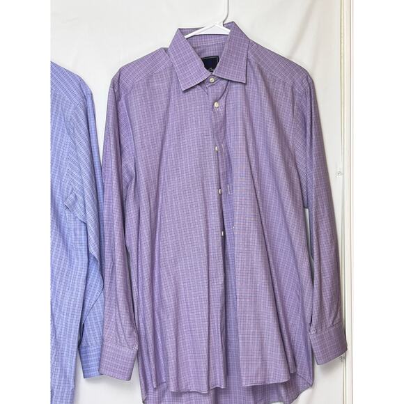 Lot of 2 David Donahue Men's 16 Purple/Blue Button Up Long Sleeve Dress Shirt - Picture 5 of 10